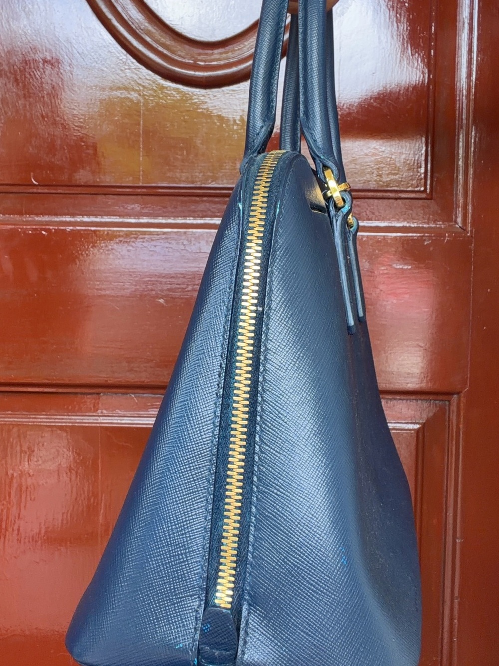 Prada BL0937 Blue Saffiano Leather 2-Way Top Handle Shoulder Bag - Picture 7 of 11